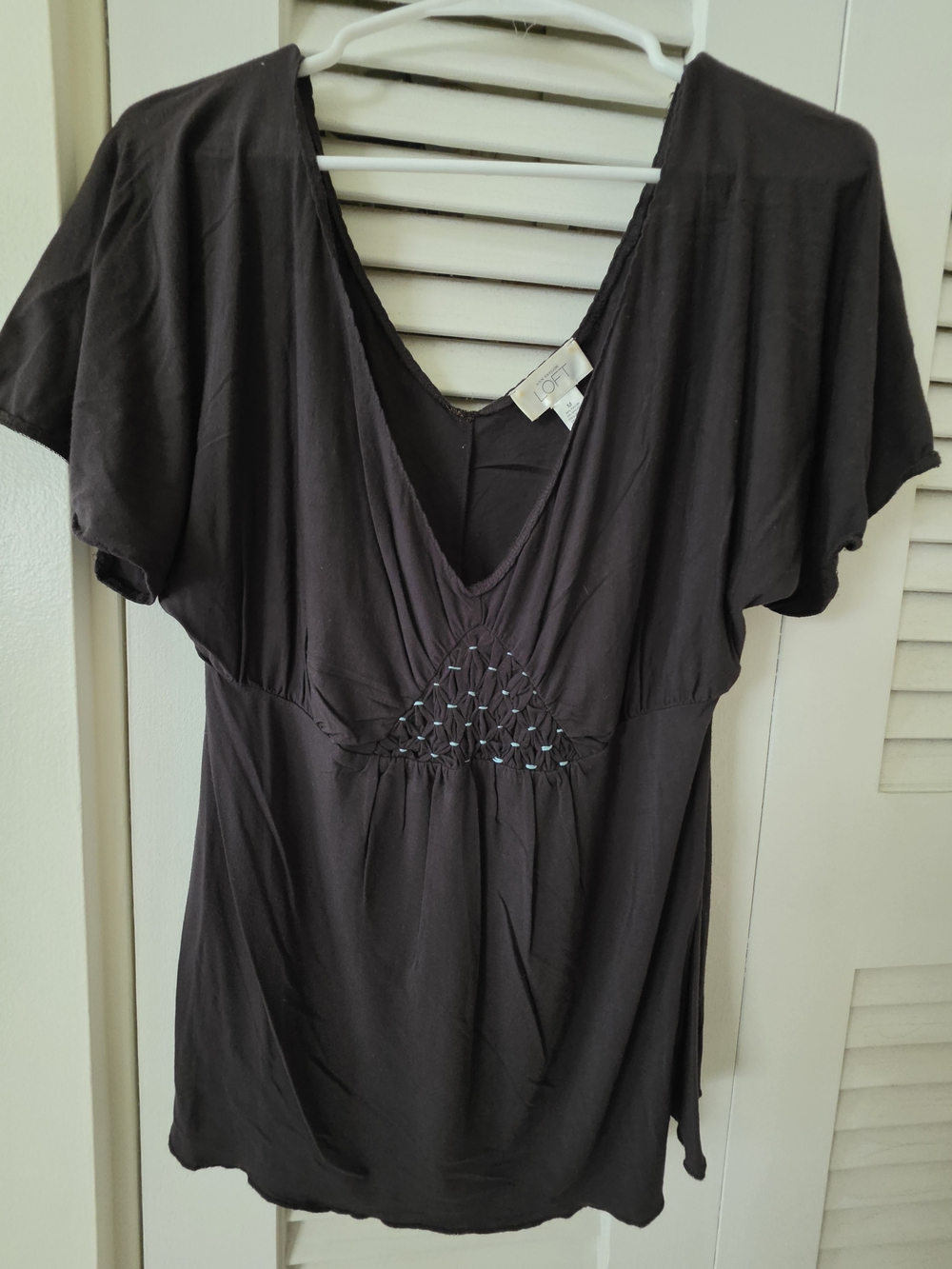 Women's Dark Brown V-Neck Short Sleeve Top